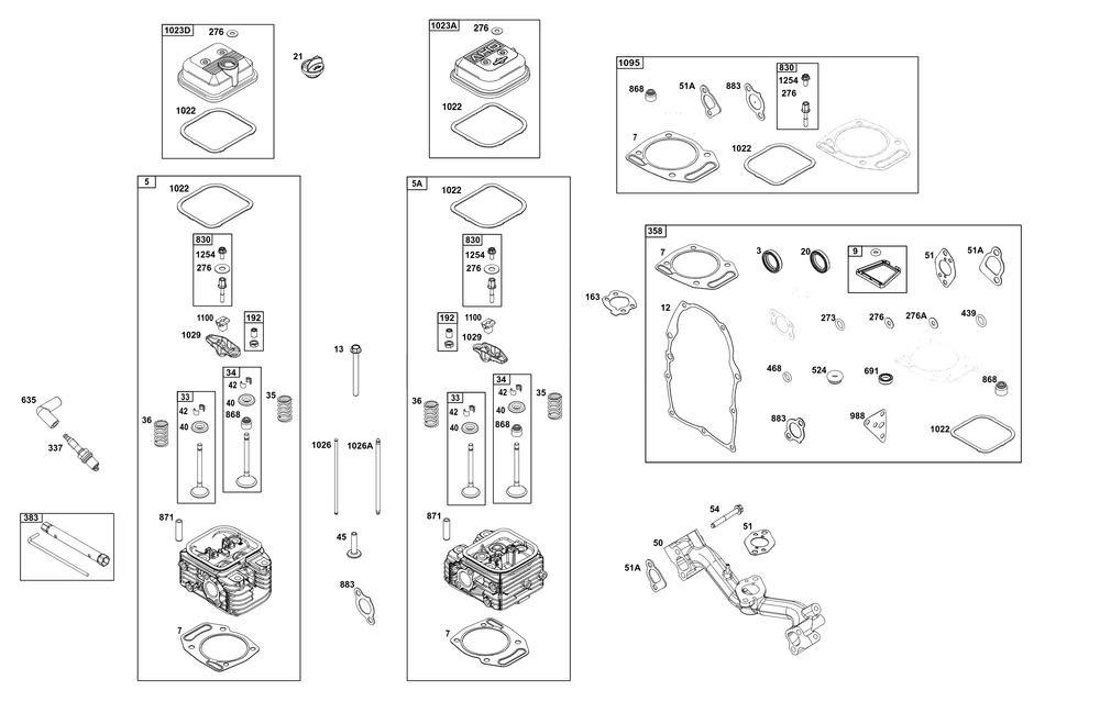 Cylinder Head Group Diagram and Parts List for 356447-0719-H5 200000 - 399999 Briggs and Stratton Engine